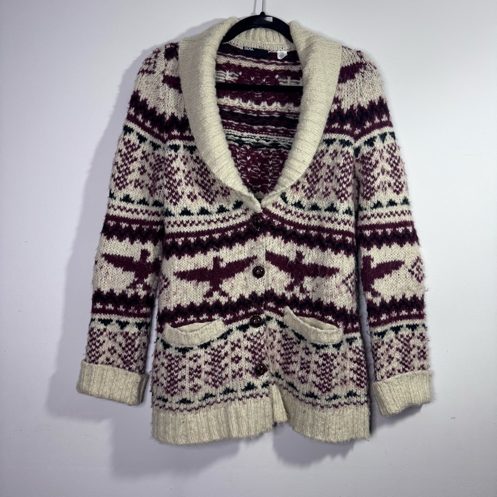 BDG Wool Blend Fair Isle Shawl Collar Grandpa Cardigan Sweater M